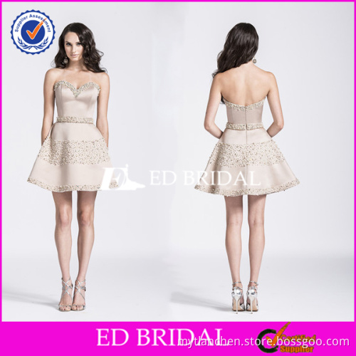 NS790 Fashion Pearl Beaded Champagne Color Short Formal Cocktail Dresses